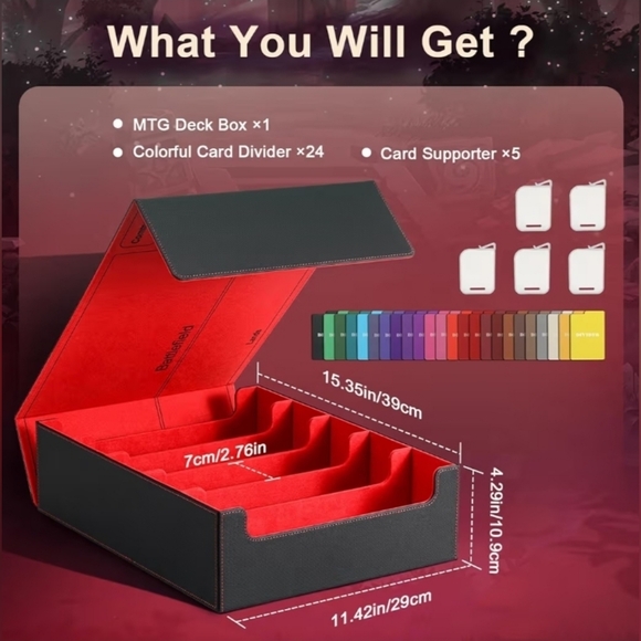 Black and Red Magnetic Leather Deck Box - Picture 2 of 6